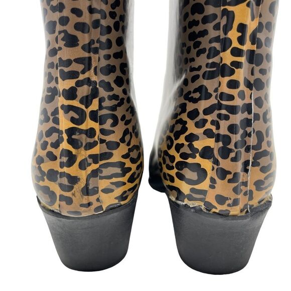 Ride Tecs Women's Leopard Animal Print Black Slip On Rubber Cowboy Boots Size 6 - Picture 6 of 9